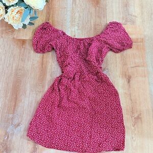 Hollister Red Floral Smocked Mini Dress
